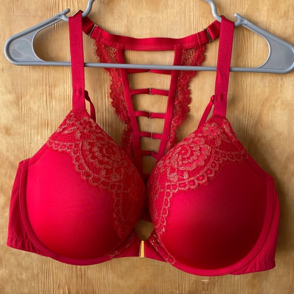 Cacique Other - Cacique Red Lace Boost Plunge Front Clasp Bra